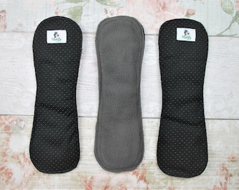 3pcs Set REGULAR Flow - Non-Slip Wingless Black Reusable cloth sanitary towels pads napkins - YOU CHOOSE Sizes