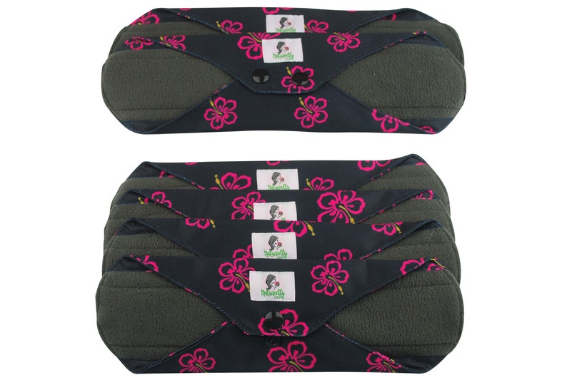 7pcs Set Black Reusable cloth menstrual sanitary pads napkins Black Set of 6 pads 1 wet bag Limited Edition exclusive print image 2