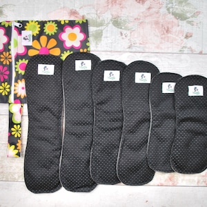 6 stuks Set - Anti-Slip Wingless Black Herbruikbare doek maandverband servetten - U KIEST Maten cadeau voor haar zelfzorg