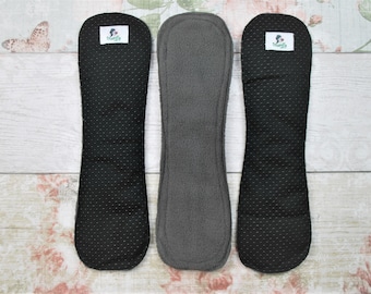 3pcs Set HEAVY Flow- Non-Slip Wingless Black Reusable cloth sanitary towels pads napkins