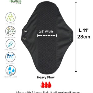 Exclusive Luxury Black Zorb 3D Reusable sanitary menstrual cloth pads towels napkins Self-care eco zero waste gifts for her 28cm or 11" inches