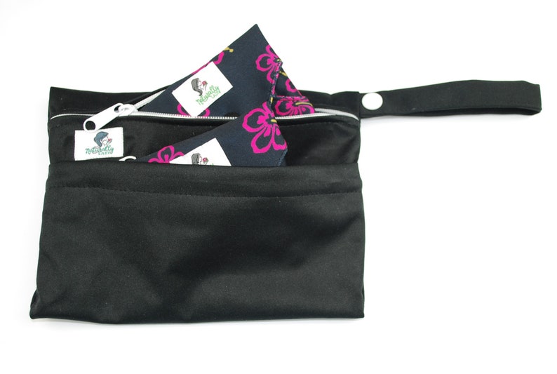 7pcs Set Black Reusable cloth menstrual sanitary pads napkins Black Set of 6 pads 1 wet bag Limited Edition exclusive print image 5