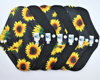 6 pads Set - Sunflower Reusable Cloth Menstrual Sanitary Towels Pads eco zero waste| gift for her ( for moderate flow)
