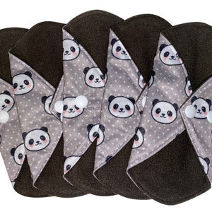 5 Pads Set Pantyliner SS 7” - Panda Reusable washable eco zero waste cloth sanitary pads napkins towels gift for her self care
