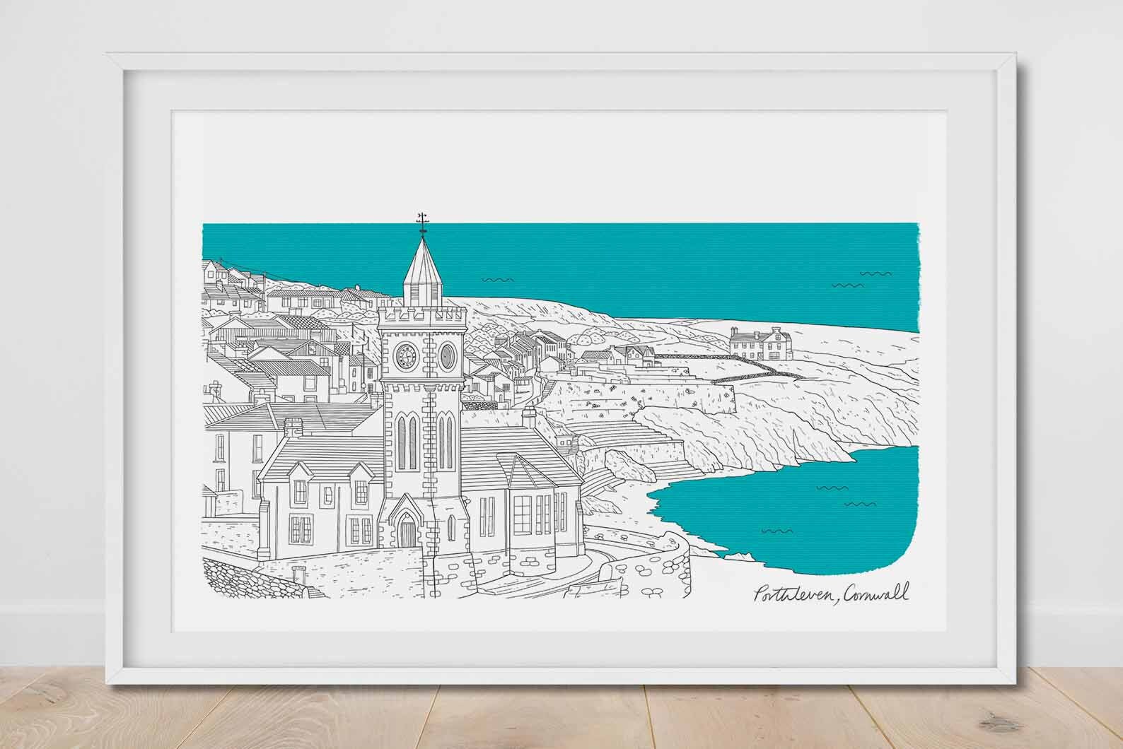 Porthleven Cornwall Wall Art Illustration Print Minimal Etsy