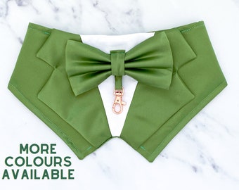 Olive Green Wedding Dog Tuxedo | Wedding Pet Tuxedo Bandana  | Dog Wedding Ring Bearer | Dark Sage Green |  Luxury Wedding Pet Attire
