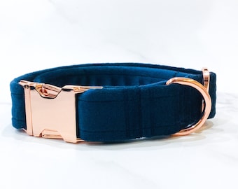 Marine Blue Velvet Dog Collar – Handmade in the UK