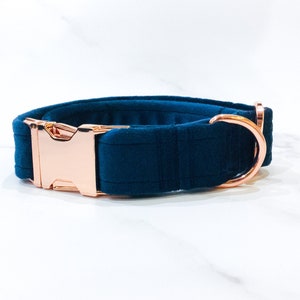Marine Blue Velvet Dog Collar – Handmade in the UK