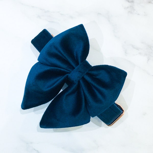 Marine blue velvet dog bow – Available in sailor bow and bowtie(no tails) perfect for wedding, birthday, engagement party