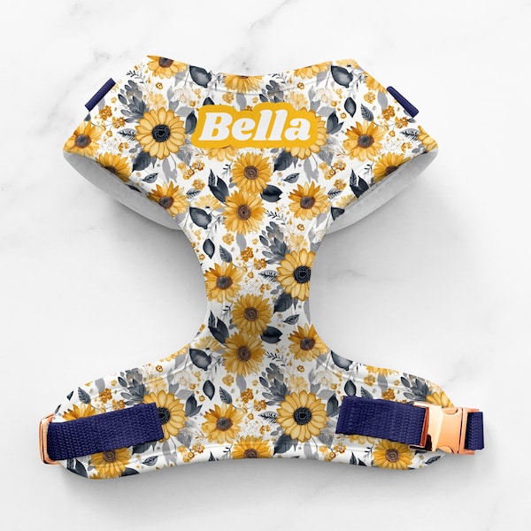 Sunflowers Dog Harness – Summer Flowers Dog Harness – Adjustable Soft Pet Harness – Girl dog harness – Boho Sunflowers Pet Harness