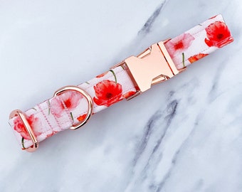 Pink Poppy Flower Dog Collar