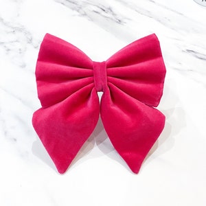 Cerise hot pink velvet dog bow, available in sailor bow and bow tie style, perfect for wedding, birthday, Valentine's Day