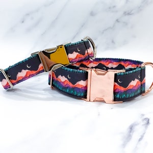 Mountain and Moon in Forest Dog Collar –Handmade in the UK – Crescent Moon