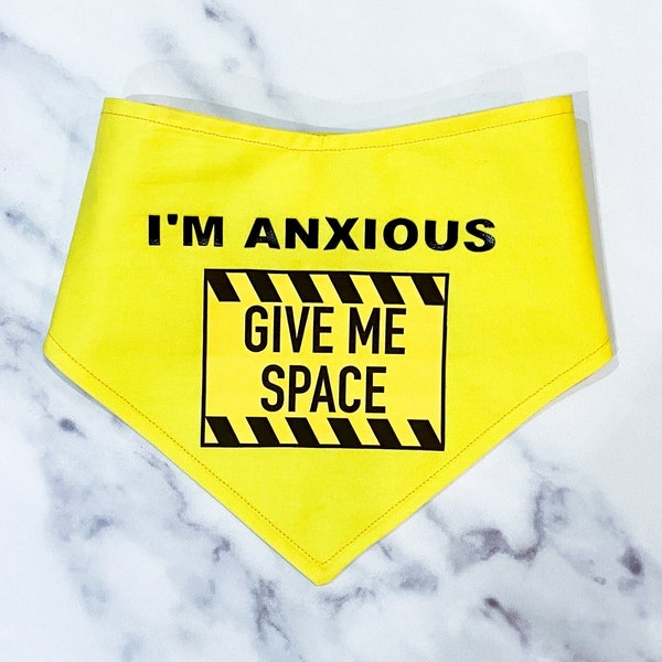 Give me space Dog Bandana – Handmade in the UK –  Yellow Warning Dog Bandana – for nervous and reactive dogs