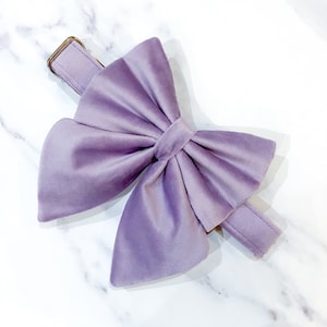 Light Purple / Lavender Velvet Dog Bow – Available in Sailor Bow and Bow Tie – Optional to Add Matching Purple Pet Collar