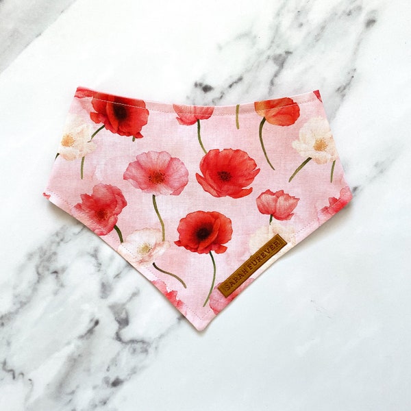 Remembrance Day Poppy Dog Bandana – Wildflower Poppy Pet Bandana – Girl Puppy Dog Bandana