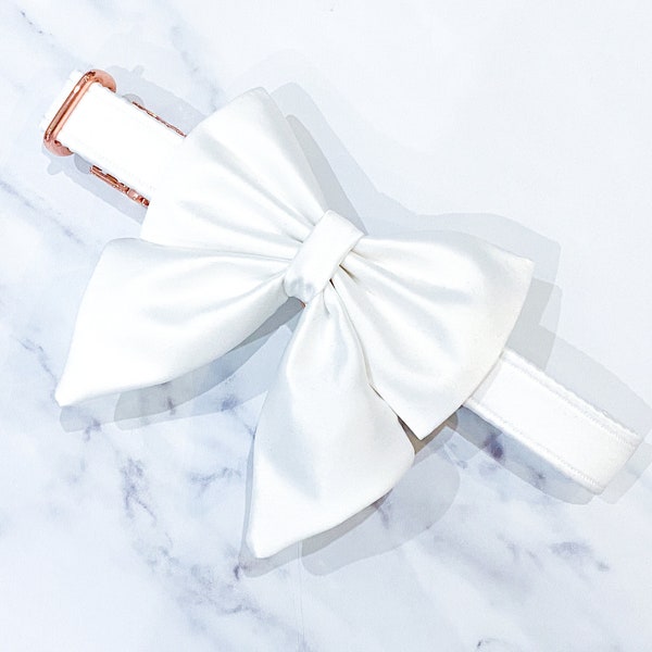 Ivory Wedding Dog Bow, available in sailor bow and bow tie style,  Wedding Attire for Dogs, Solid White Wedding Dog Collar and Bow Set
