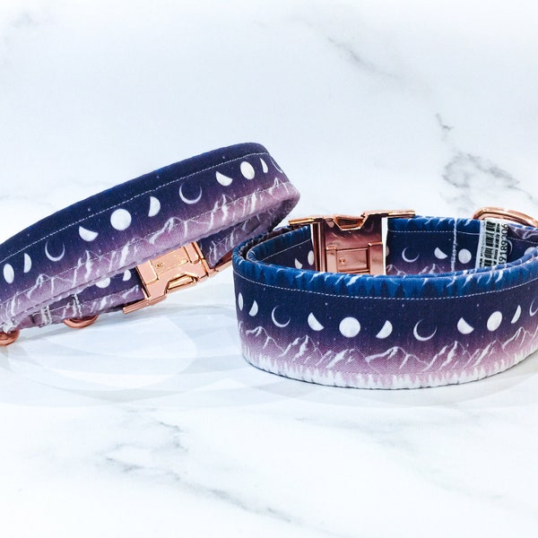 Mountain Dog Collar – Moon and Mountain – Lunar phases