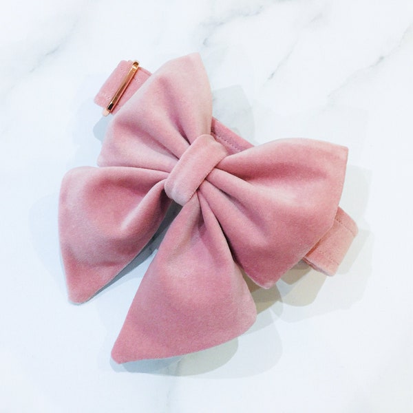 Peony Pink velvet dog bow – available in sailor bow and bow tie styles – for wedding – birthday – valentine's day