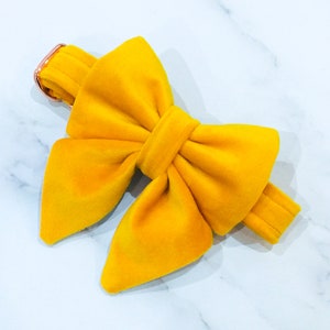 Summer Yellow Velvet Dog Sailor Bow – Handmade in the UK