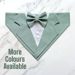 Sage Green Dog Tuxedo Bandana Slip-On Style, Formal Wedding Pet Outfit, Dog Tuxedo Bandana for Dog Ring Bearer, Dog of Honour,