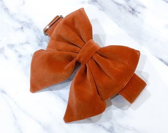 Cinnamon/ burnt orange velvet dog bow – Available in sailor bow and Bow Tie Styles – perfect for Autumn and winter – handmade in the UK