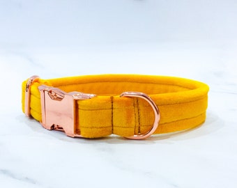 Summer Bright Yellow Velvet Dog Collar – Handmade in the UK