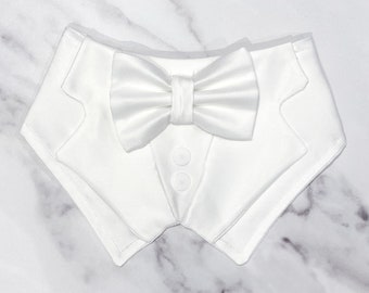 Ivory White Wedding Dog Tuxedo | Wedding Pet Tuxedo Bandana  | Dog Wedding Ring Bearer | Pure White |  Luxury Wedding Pet Attire
