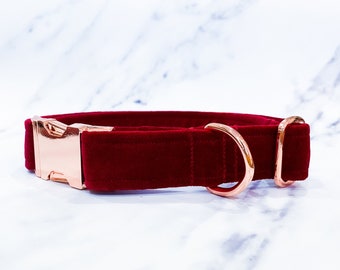 Burgundy red velvet dog collar – perfect dog bow for Christmas – Matching sailor bow is available to upgrade