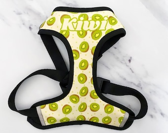 Kiwi Dog Harness  – Name Personalised Pet Harness – Kiwi Fruit Pet Harness – Adjustable Dog Harness