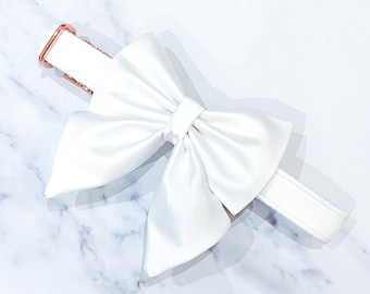 Ivory Wedding Dog Bow, available in sailor bow and bow tie style,  Wedding Attire for Dogs, Solid White Wedding Dog Collar and Bow Set