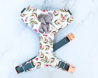 Woodland Elephant Dog Harness – adjustable soft dog harness – Handmade in the UK