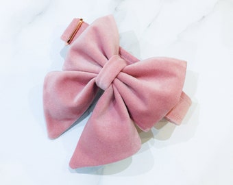 Peony Pink velvet dog bow – available in sailor bow and bow tie styles – for wedding – birthday – valentine's day