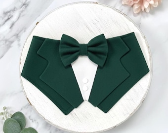 Dark Green Wedding Dog Tuxedo Bandana: Formal Outfit for Pup Ring Bearer