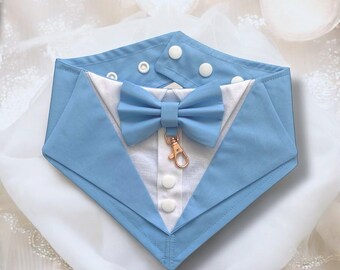Sky Blue Wedding Dog Suit, light blue Wedding Pet Tuxedo Bandana, Dog Ring Bearer, Custom Size Welcome, Dog suit for family photo