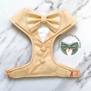 Wedding Dog Tuxedo Harness, Beige Dog Suit for Wedding, Optional with Ring Bearer Clasp, Custom Size Welcome. Warm Beige Dog Suit Harness