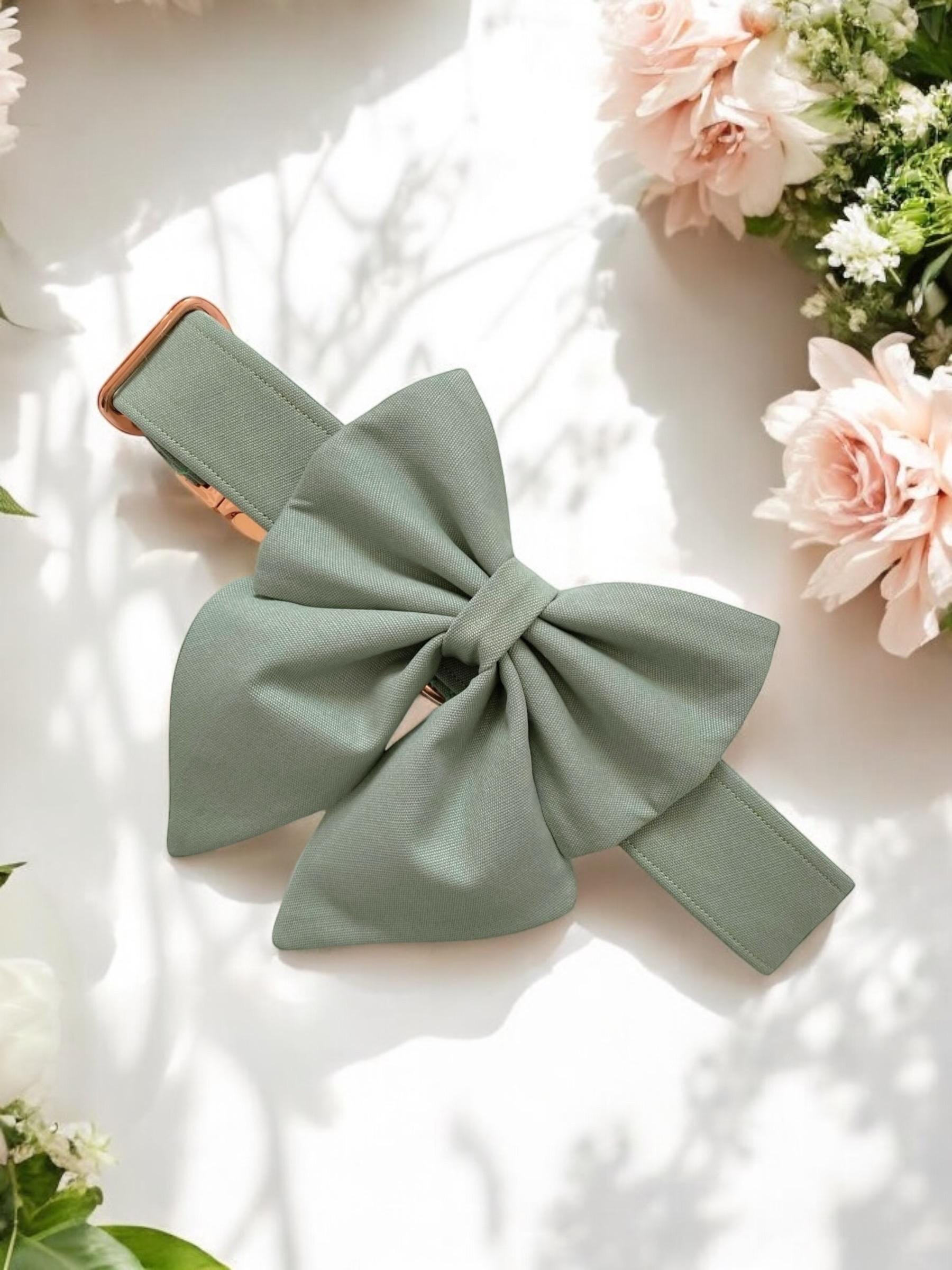 Sage dog bow, available in sailor bow and bow tie, optional with matching sage green dog collar, perfect for wedding and parties