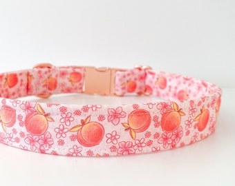 Summer Peach Dog Collar – Peachy Peaches Adjustable Dog Collar – Girl Pup Collar – Perfect for Summer