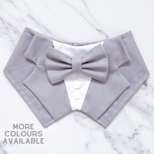 Light Grey Wedding Dog Tuxedo, Wedding Pet Tuxedo Bandana, Optional upgrade to ring bearer style, light Silver Wedding Pet Attire