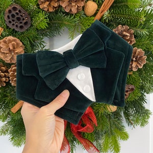 Dark Green Velvet Wedding Dog Tuxedo | Green Wedding Pet Tuxedo  | Dog Wedding Ring Bearer | Optional Upgrade to Ring Bearer Style