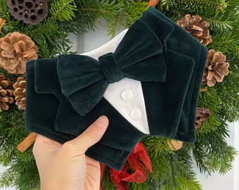 Dark Green Velvet Wedding Dog Tuxedo | Green Wedding Pet Tuxedo  | Dog Wedding Ring Bearer | Optional Upgrade to Ring Bearer Style