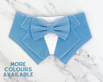 Sky Blue Velvet Wedding Dog Tuxedo | Wedding Pet Tuxedo Bandana  | Optional Upgrade to Dog Ring Bearer | Light blue Wedding Pet Attire