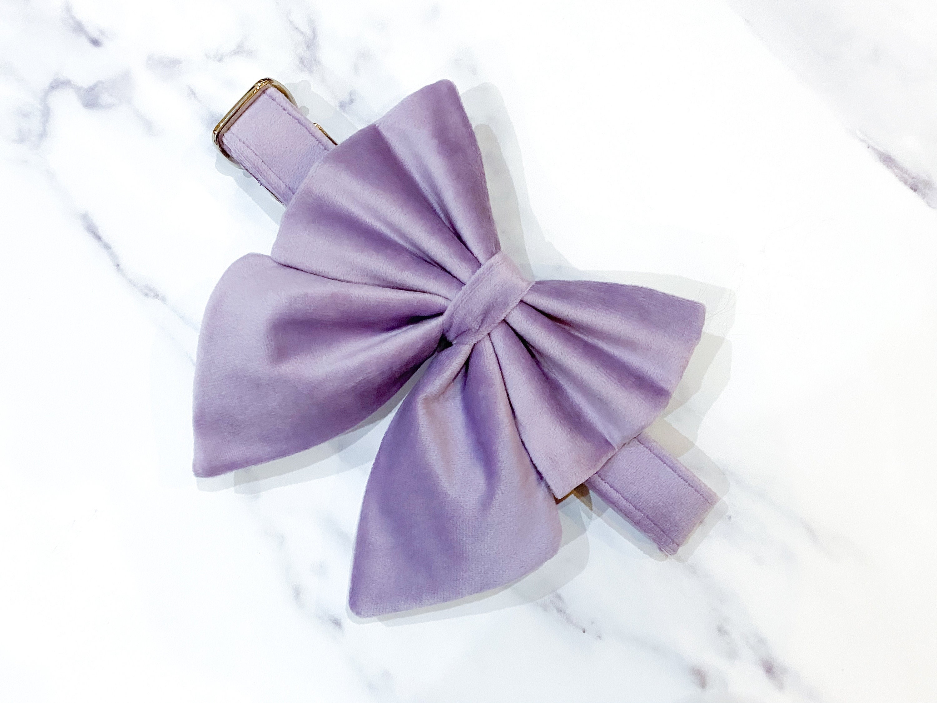 Light Purple / Lavender Velvet Dog Bow – Available in Sailor Bow and Bow Tie – Optional to Add Matching Purple Pet Collar