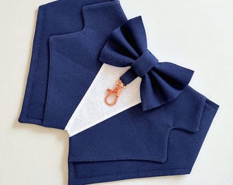 Navy Blue Wedding Dog Tuxedo | Wedding Pet Tuxedo Bandana  | Dog Wedding Ring Bearer | Dark Blue Luxury Wedding Pet Attire