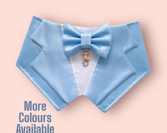 Light Blue Silk Satin Wedding Dog Tuxedo, Sky Blue Wedding Pet Tuxedo Bandana, Dog Wedding Ring Bearer, Luxury Wedding Pet Attire,