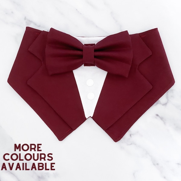 Burgundy Red Wedding Dog Tuxedo | Pet Tuxedo Bandana for Wedding or Christmas  | Optional Change to Ring Bearer Style  |Dark Red Tux Bandana