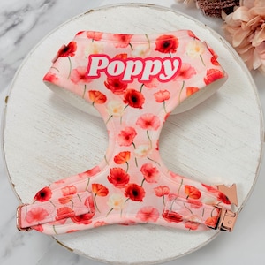 Handmade Poppy Flower Dog Harness: Floral Print, Air-Mesh Padding