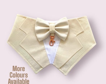 Cream Wedding Dog Tuxedo Bandana, Ring Bearer Pet Suit