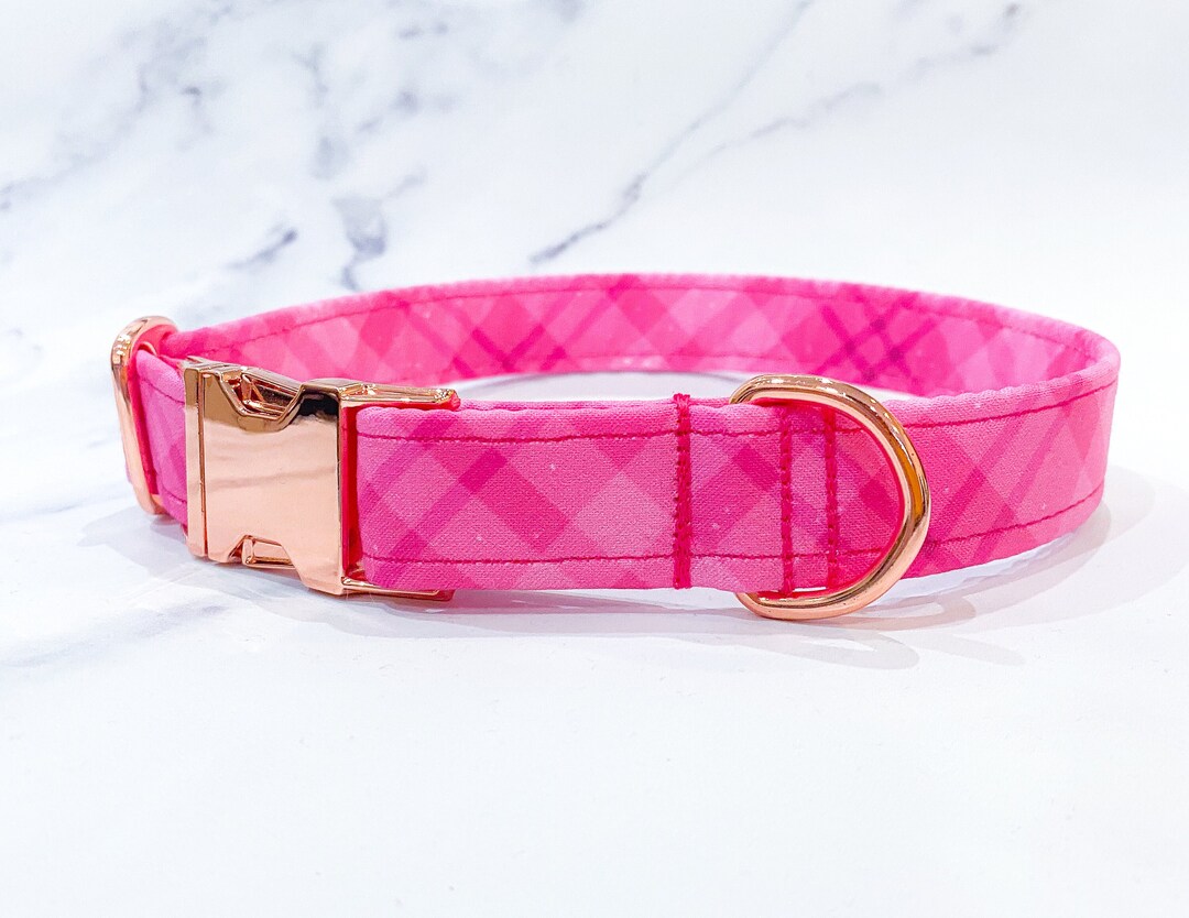 Valentine's Day Pink Tartan Dog Collar Fuscia Pink Dog Neckwear Pink