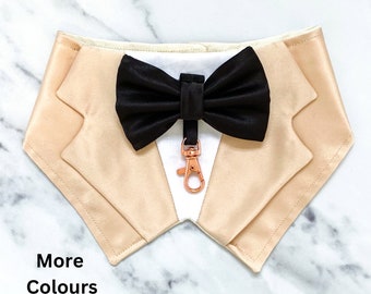 Champagne Gold Silk Satin Wedding Dog Tuxedo | Gold Beige Pet Tuxedo with Bow Tie  | Ring Bear Dog Tuxedo Bandana